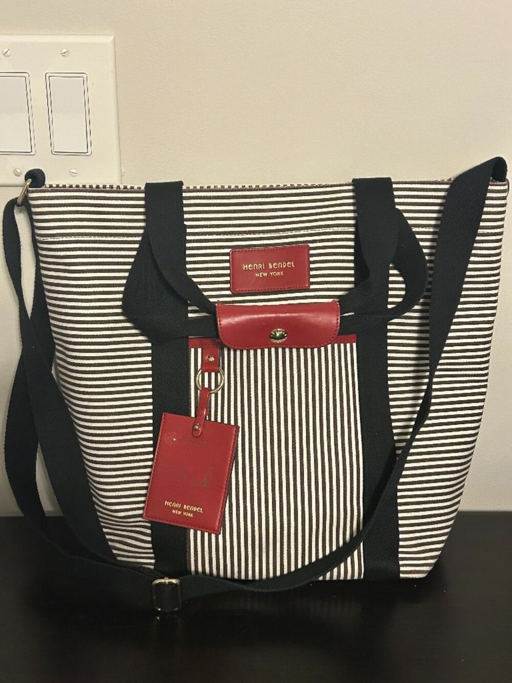 HENRI BENDEL New York Centennial Stripe Canvas Magazine Cross Body Tote Bag